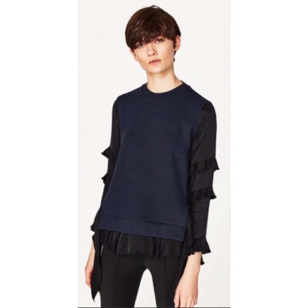 ZARA Sweatshirt with Silky Back and Ruffle Sleeves